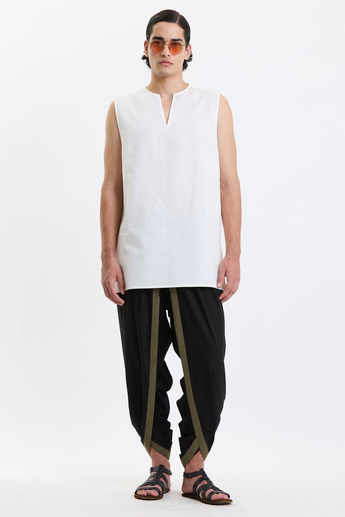 V Neck Vest – White by Swasthii, worn by a model – view 1