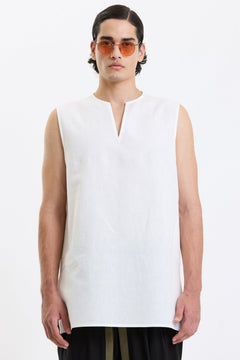 V Neck Vest – White by Swasthii, worn by a model – view 2