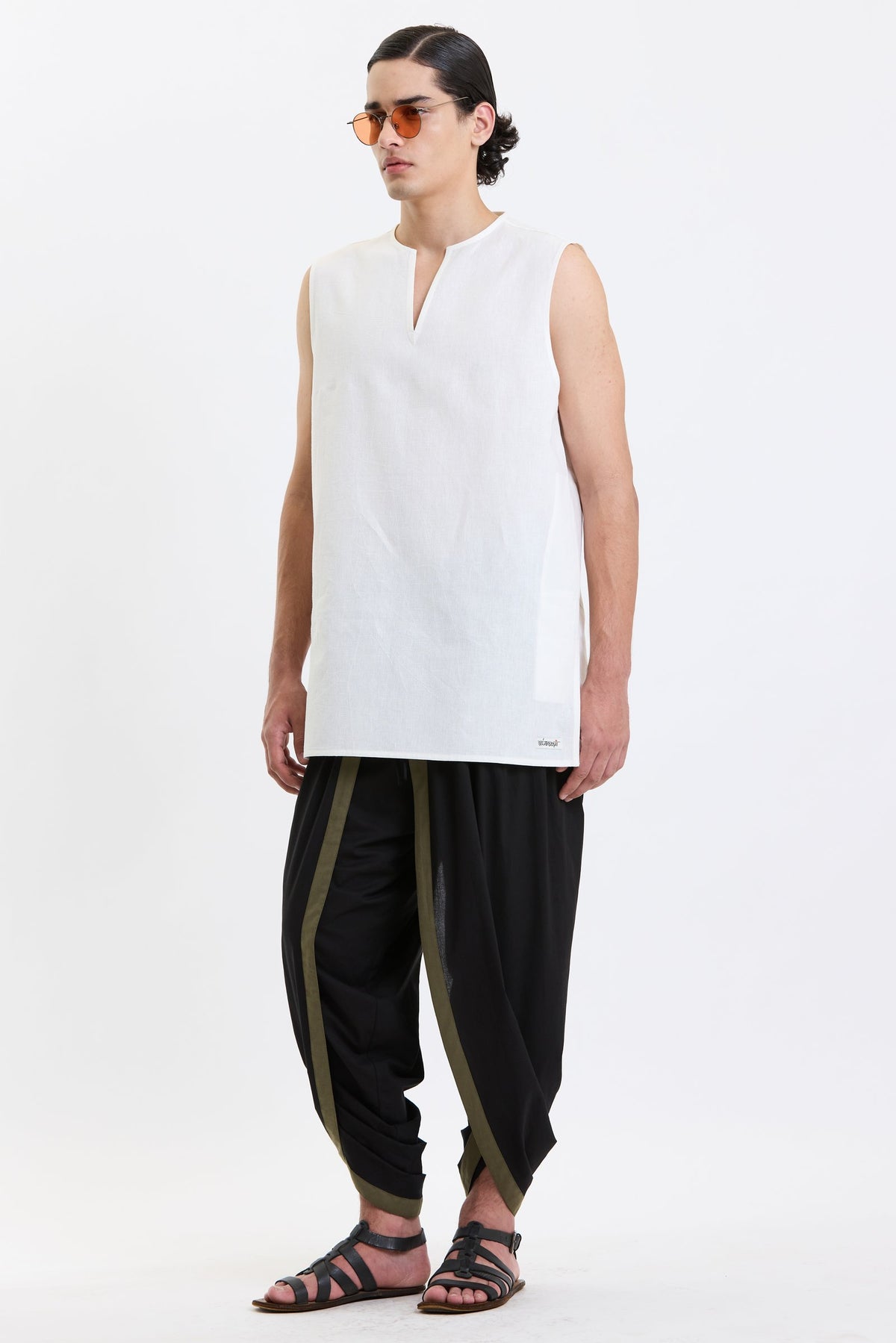 V Neck Vest – White by Swasthii, worn by a model – view 4