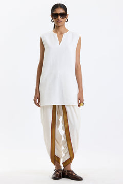 V Neck Vest – White by Swasthii, worn by a model – view 1
