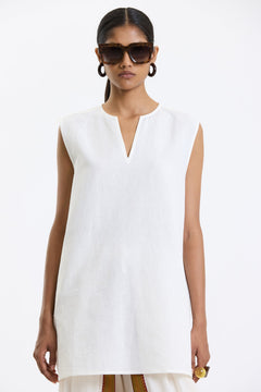V Neck Vest – White by Swasthii, worn by a model – view 3