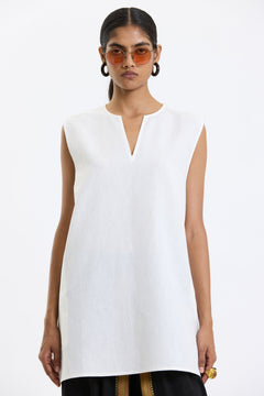 V Neck Vest – White by Swasthii, worn by a model – view 4